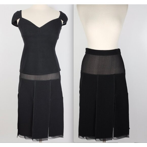 Y2K 90s PRADA dress 2 piece top skirt 44 US Small black sheer panels vintage - Picture 1 of 16